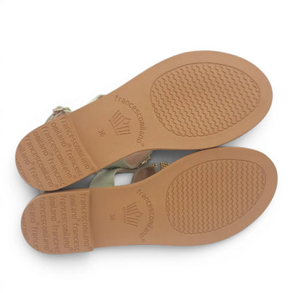 Sandalo Gioiello Donna Flat infradito Farfalle Pelle Scamosciata Verdino