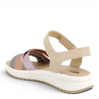 Sandalo Donna Igi&co con fasce intrecciate in Pelle laminata Cipria - Rosa - Piombo - Cinturino a strappo