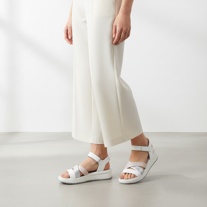 Sandalo Donna Igi&co con fasce intrecciate in Pelle Bianco - Argento - Cipria - Cinturino a strappo