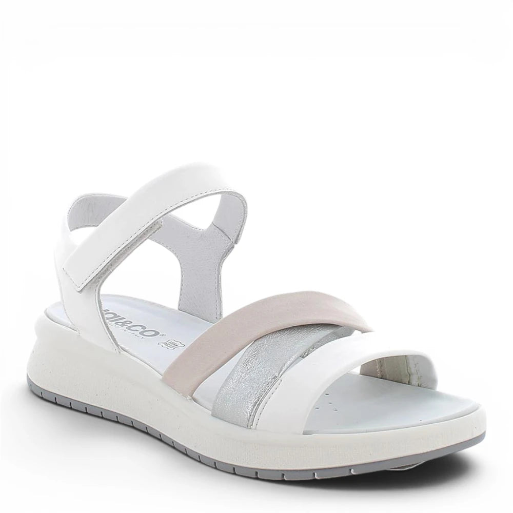 Sandalo Donna Igi&co con fasce intrecciate in Pelle Bianco - Argento - Cipria - Cinturino a strappo