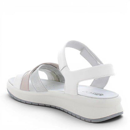 Sandalo Donna Igi&co con fasce intrecciate in Pelle Bianco - Argento - Cipria - Cinturino a strappo