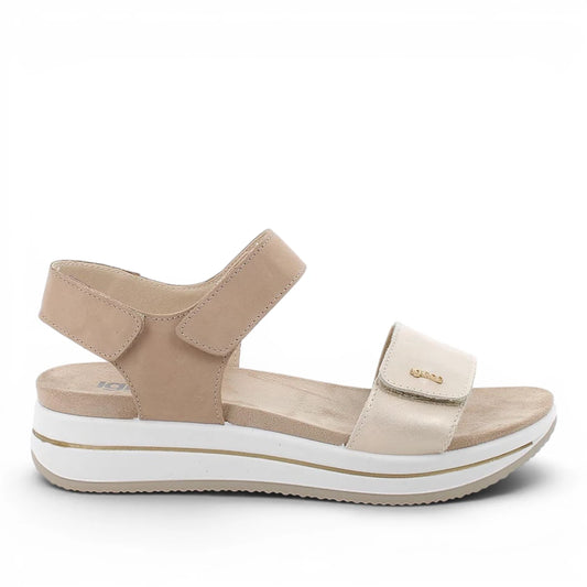 Sandalo Donna Igi&co con fascia regolabile in Pelle Platino - Beige - Cinturino a strappo