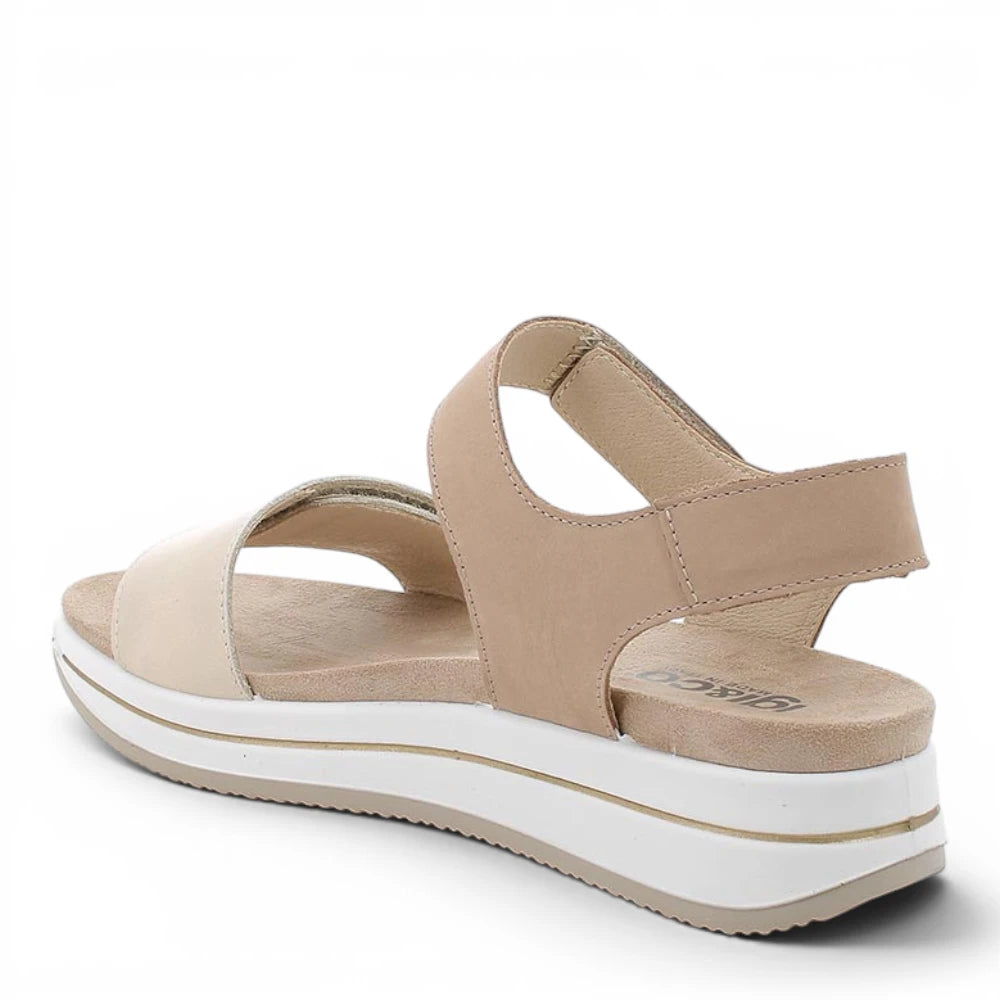Sandalo Donna Igi&co con fascia regolabile in Pelle Platino - Beige - Cinturino a strappo