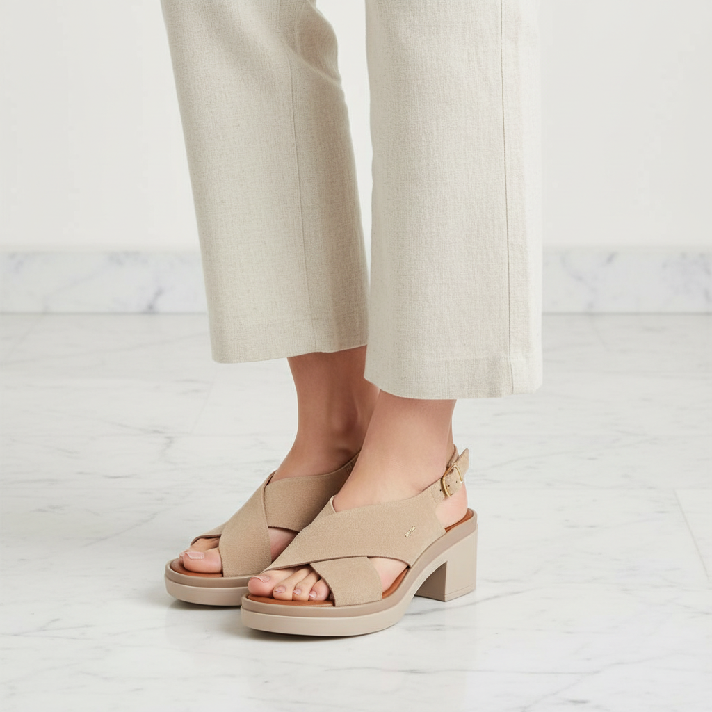 Sandalo Donna Igi&Co Incrocio in Pelle Scamosciata Beige con Tacco Largo