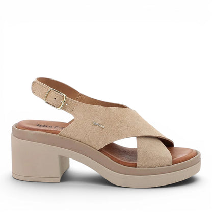 Sandalo Donna Igi&Co Incrocio in Pelle Scamosciata Beige con Tacco Largo