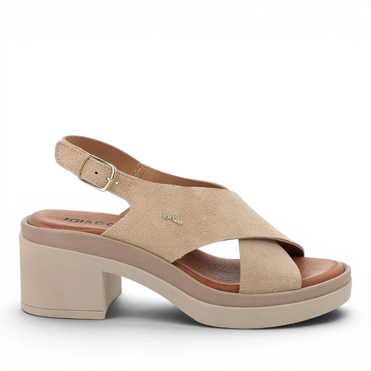 Sandalo Donna Igi&Co Incrocio in Pelle Scamosciata Beige con Tacco Largo