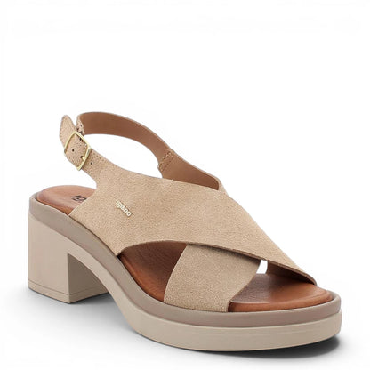 Sandalo Donna Igi&Co Incrocio in Pelle Scamosciata Beige con Tacco Largo