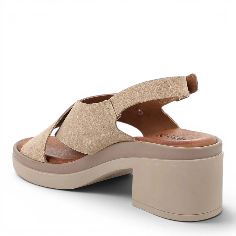 Sandalo Donna Igi&Co Incrocio in Pelle Scamosciata Beige con Tacco Largo