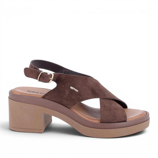 Sandalo Donna Igi&Co Incrocio in Pelle Scamosciata Moro con Tacco Largo