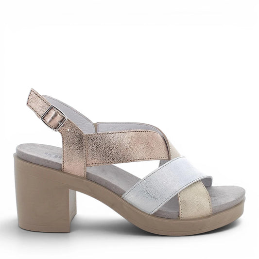 Sandalo Donna Igi&Co Fasce intrecciate in Pelle Argento - Platino - Oro Rosa con Tacco Largo