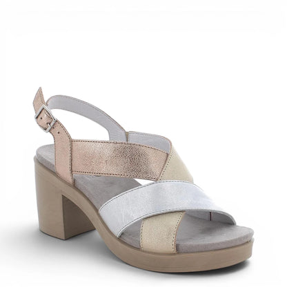 Sandalo Donna Igi&Co Fasce intrecciate in Pelle Argento - Platino - Oro Rosa con Tacco Largo