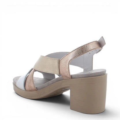 Sandalo Donna Igi&Co Fasce intrecciate in Pelle Argento - Platino - Oro Rosa con Tacco Largo