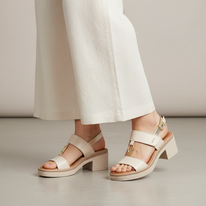 Sandalo Donna Igi&Co  in Pelle Beige con fasce regolabili e Tacco Largo