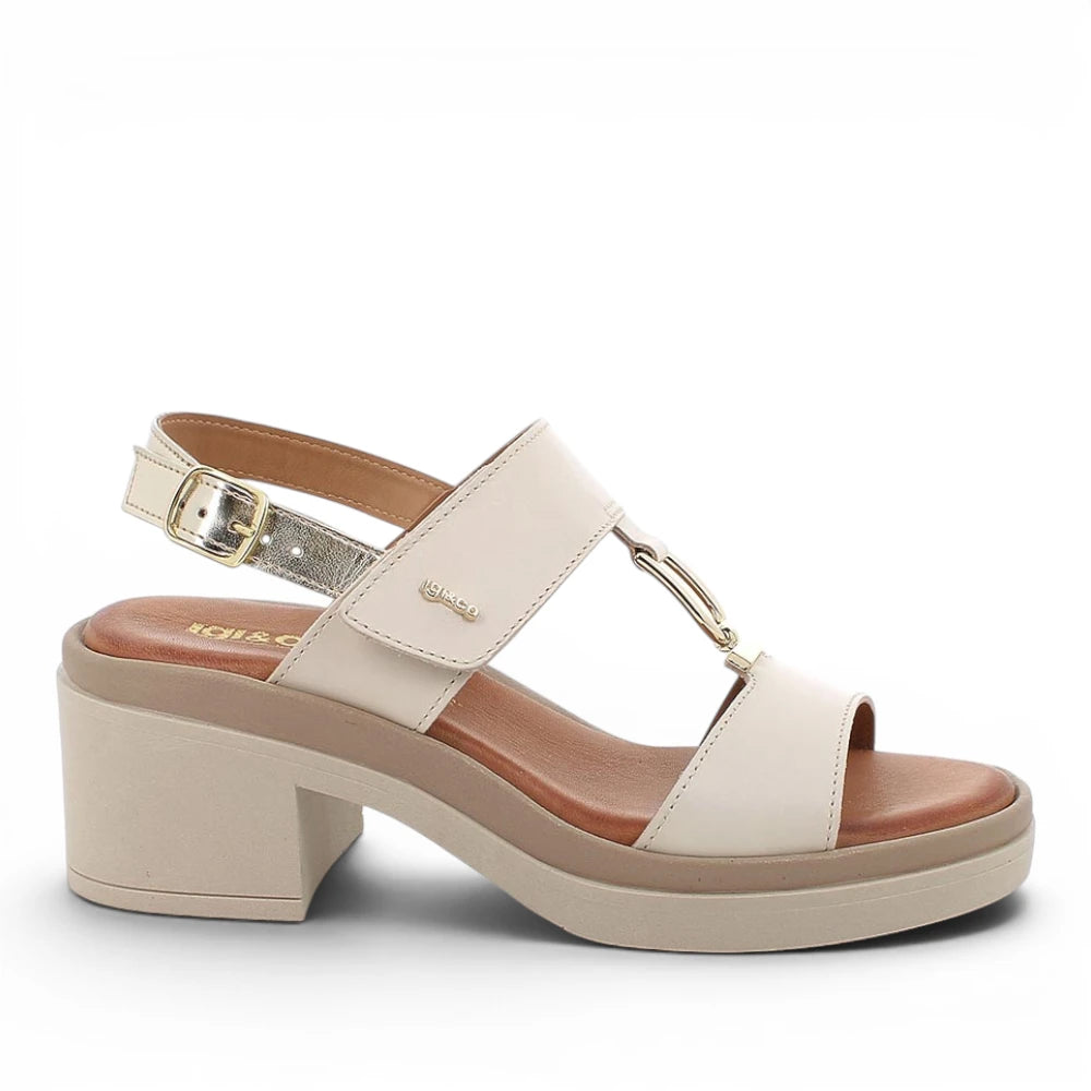 Sandalo Donna Igi&Co  in Pelle Beige con fasce regolabili e Tacco Largo