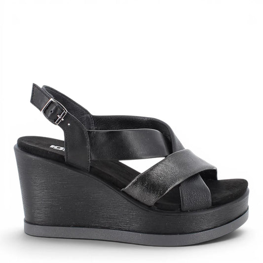 Sandalo Donna Igi&co Fasce incrociate in Pelle Nero e Zeppa Leggera