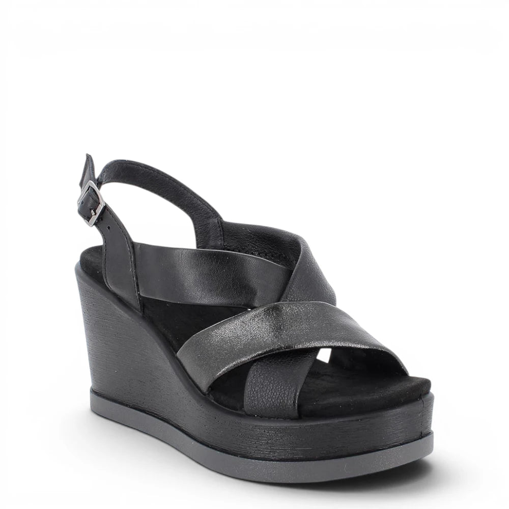 Sandalo Donna Igi&co Fasce incrociate in Pelle Nero e Zeppa Leggera