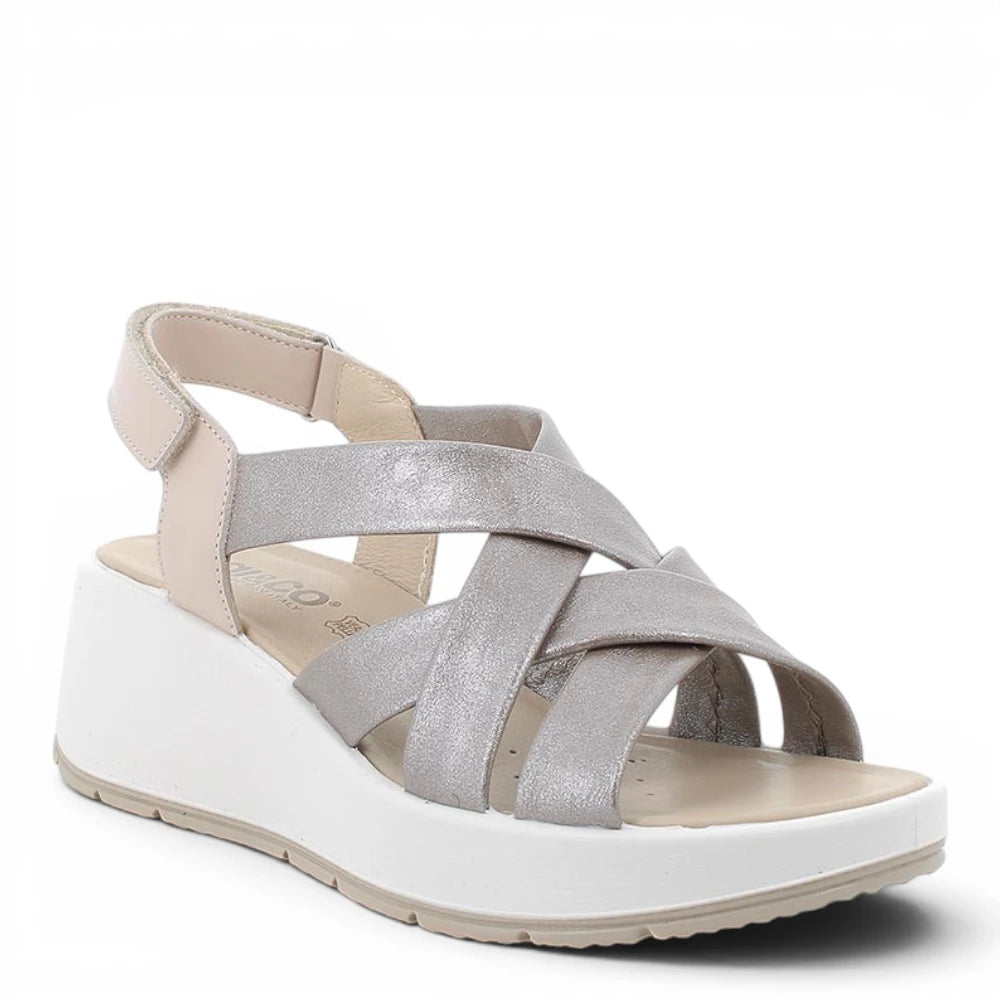 Sandalo Donna Igi&co con Zeppa e fasce in Pelle Piombo - Cinturino a strappo