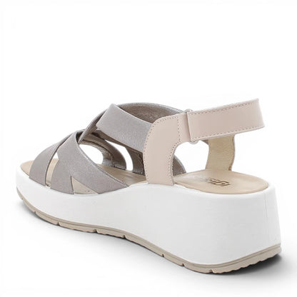 Sandalo Donna Igi&co con Zeppa e fasce in Pelle Piombo - Cinturino a strappo