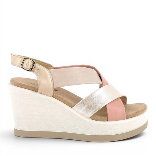 Sandalo Donna Igi&co Fasce incrociate in Pelle Nude - Platino - Beige e Zeppa Leggera