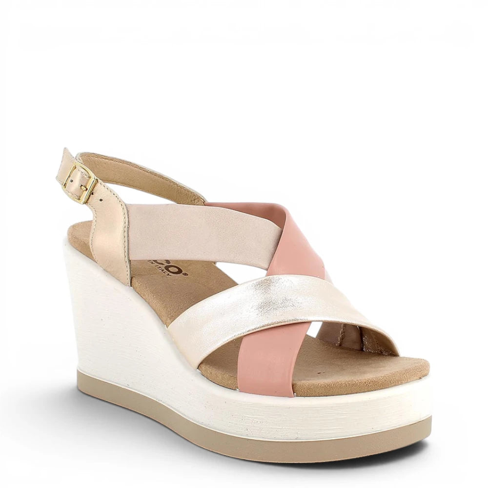 Sandalo Donna Igi&co Fasce incrociate in Pelle Nude - Platino - Beige e Zeppa Leggera