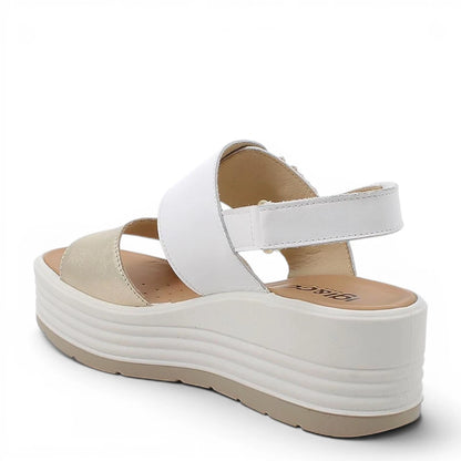 Sandalo Donna Igi&Co Zeppa con Fibbia Gioiello in Pelle Bianco - Platino e Doppia Regolazione a Strappo