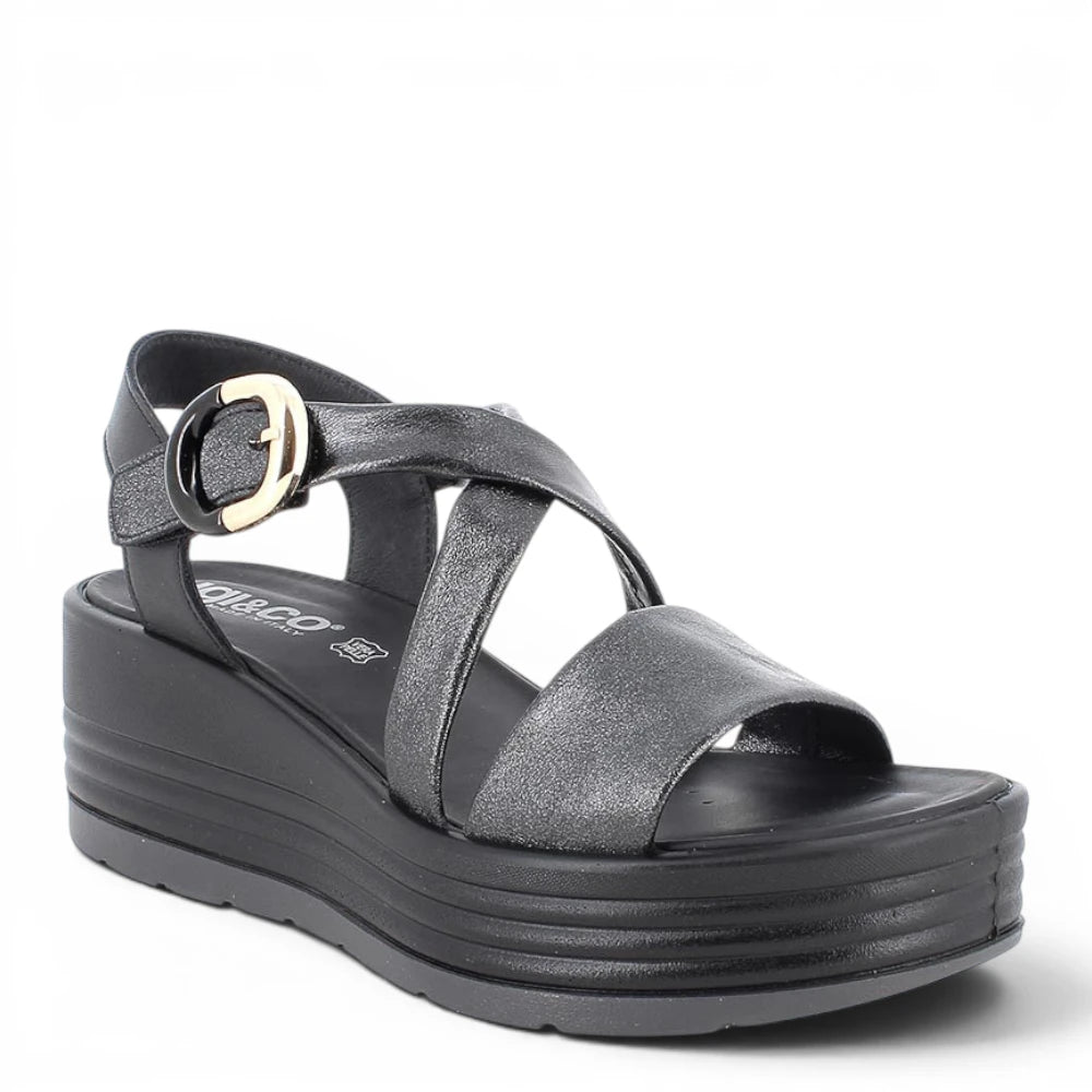 Sandalo Donna Igi&Co Zeppa con Fibbia Elegante in Pelle Nero