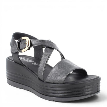 Sandalo Donna Igi&Co Zeppa con Fibbia Elegante in Pelle Nero