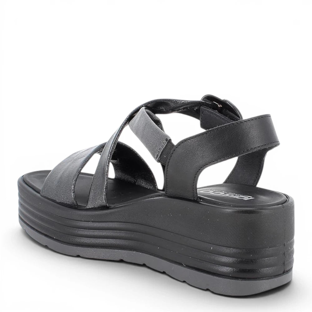 Sandalo Donna Igi&Co Zeppa con Fibbia Elegante in Pelle Nero