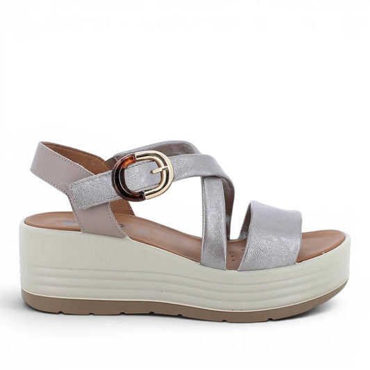 Sandalo Donna Igi&Co Zeppa con Fibbia Elegante in Pelle Piombo