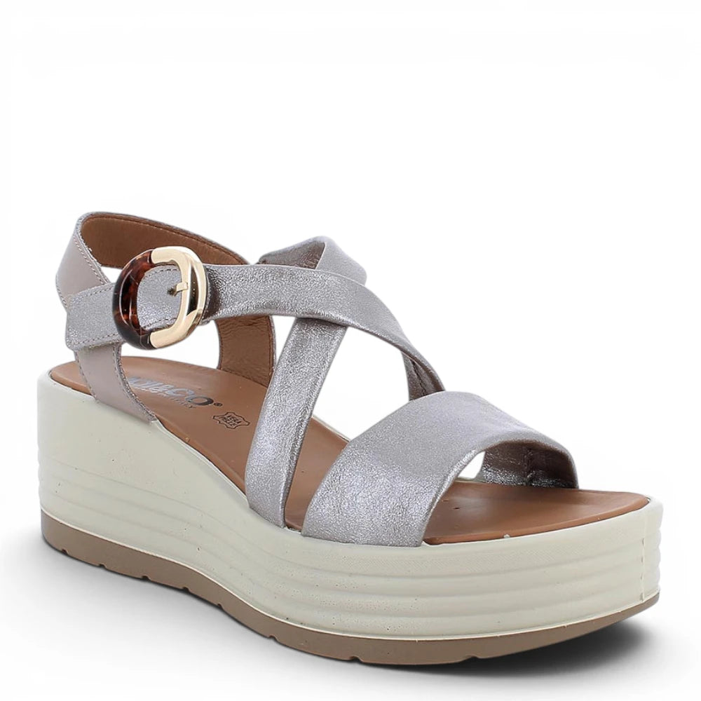 Sandalo Donna Igi&Co Zeppa con Fibbia Elegante in Pelle Piombo