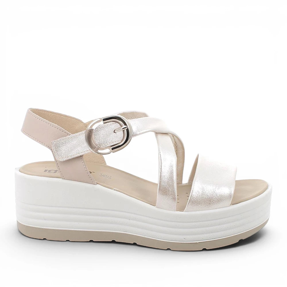 Sandalo Donna Igi&Co Zeppa con Fibbia Elegante in Pelle Platino