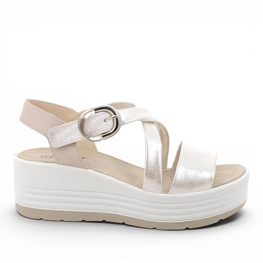 Sandalo Donna Igi&Co Zeppa con Fibbia Elegante in Pelle Platino