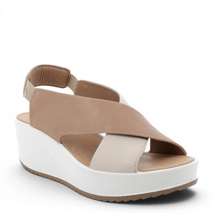 Sandalo Donna Igi&co con Zeppa e fasce Incrocio in pelle Fango/Panna - Cinturino Elastico