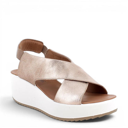 Sandalo Donna Igi&co con Zeppa e fasce Incrocio in Pelle Laminata Bronzo - Cinturino Elastico