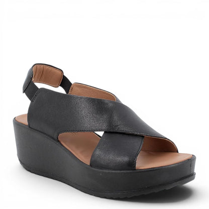 Sandalo Donna Igi&co con Zeppa e fasce Incrocio in Pelle Nero - Cinturino Elastico