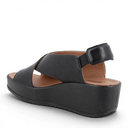 Sandalo Donna Igi&co con Zeppa e fasce Incrocio in Pelle Nero - Cinturino Elastico