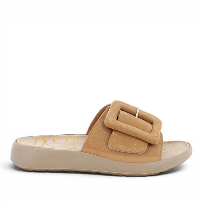 Sandalo Scalzato Donna Igi&Co in Pelle Scamosciata Biscotto con Maxi Fibbia - Ciabattina Comoda con Fascia Regolabile