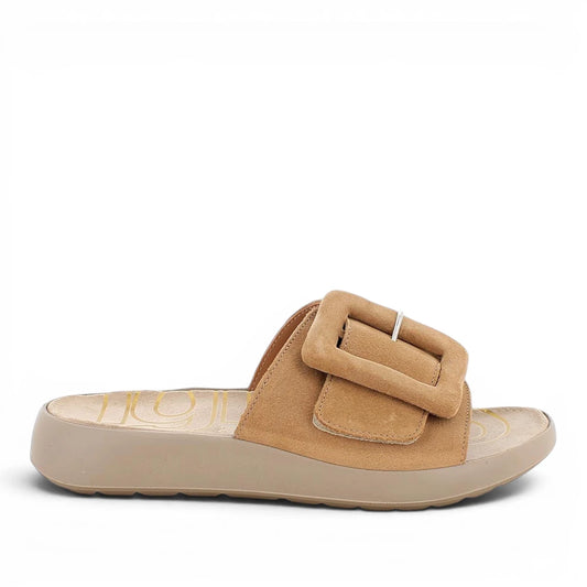 Sandalo Scalzato Donna Igi&Co in Pelle Scamosciata Biscotto con Maxi Fibbia - Ciabattina Comoda con Fascia Regolabile