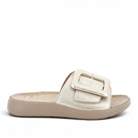 Sandalo Scalzato Donna Igi&Co in Pelle Platino con Maxi Fibbia - Ciabattina Comoda con Fascia Regolabile