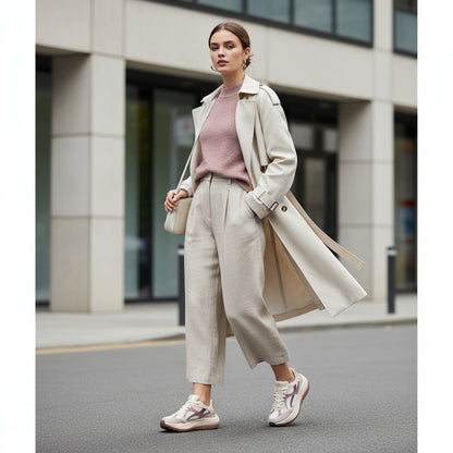 Sneakers Donna Frau in Pelle Scamosciata Beige con Suola Oversize