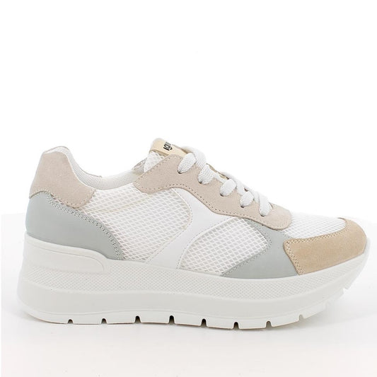 Sneakers Donna Igi&amp;Co in Tessuto e Pelle Verde Salvia e Beige - Scarpa in Pelle e Mesh con Zeppa Media - Made in Italy - Collezione Primavera Estate