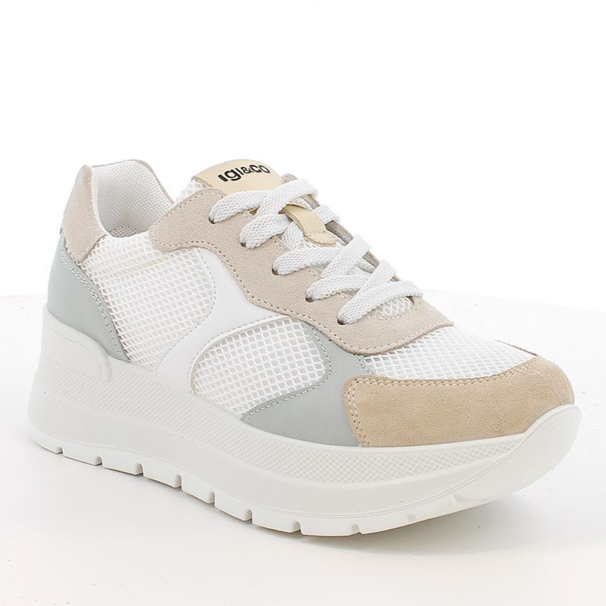 Sneakers Donna Igi&Co in Tessuto e Pelle Verde e Beige