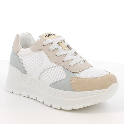 Sneakers Donna Igi&Co in Tessuto e Pelle Verde e Beige
