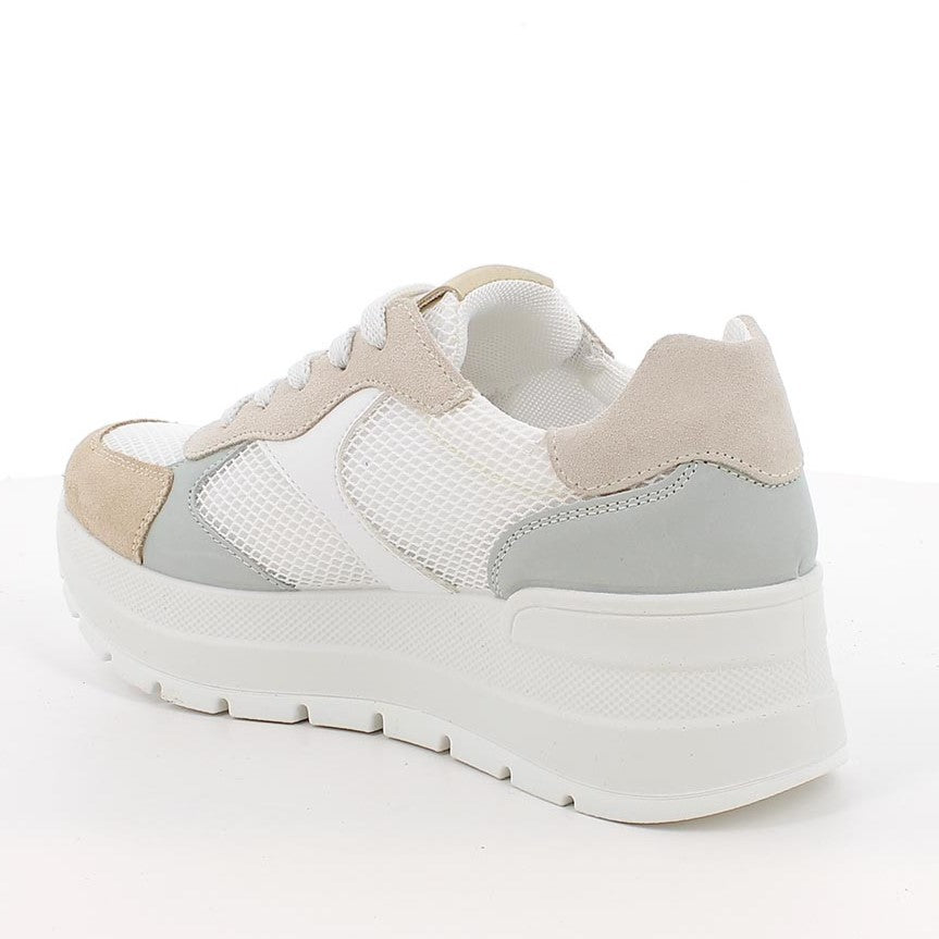 Sneakers Donna Igi&Co in Tessuto e Pelle Verde e Beige