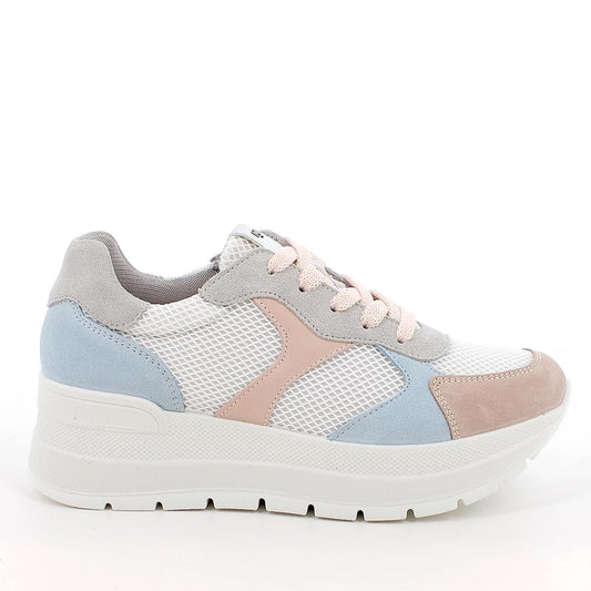 Sneaker Donna Igi&amp;Co Multicolore Rosa e Cielo - Scarpa in Pelle e Mesh con Zeppa Media - Made in Italy - Collezione Primavera Estate