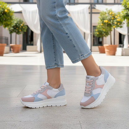 Sneakers Donna Igi&Co in Tessuto e Pelle Scamosciata Rosa e Cielo