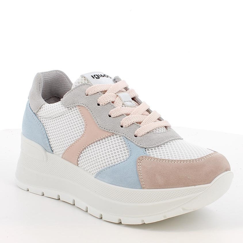 Sneakers Donna Igi&Co in Tessuto e Pelle Scamosciata Rosa e Cielo