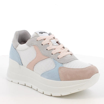 Sneakers Donna Igi&Co in Tessuto e Pelle Scamosciata Rosa e Cielo