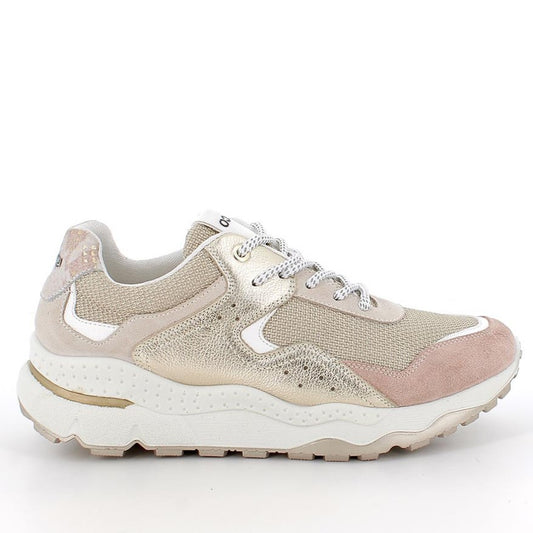 Sneakers Donna Igi&Co in Tessuto Beige e Pelle Rosa e Oro