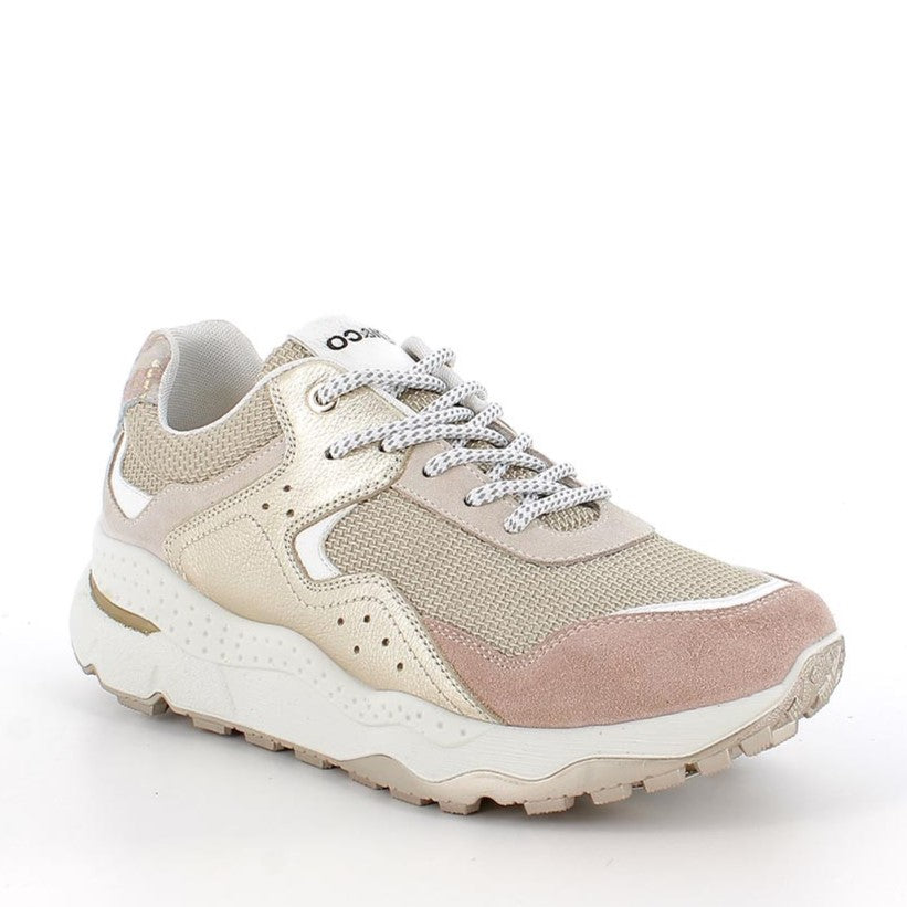 Sneakers Donna Igi&Co in Tessuto Beige e Pelle Rosa e Oro